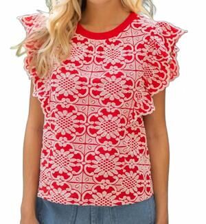 NEW VOY scallop ruffle top in red